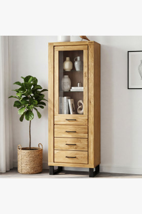 Egyajtós tölgyfa vitrinszekrény üvegezett ajtóval, lábakon